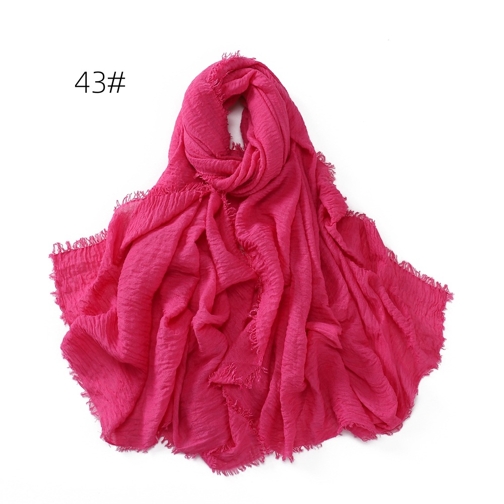 K539 Cross-border solid color cotton and linen breathable gauze scarf high quality encrypted sunscreen women's four-circle fringed shawl Malay he