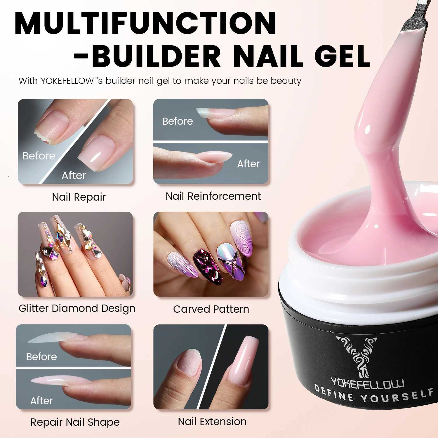 YOKEFELLOW 15g Jelly Extension Gel Nail Polish Nude Pink Clear Building Construct Extend Gel Soak Off UV LED Acrylic Gel VarnishT251127