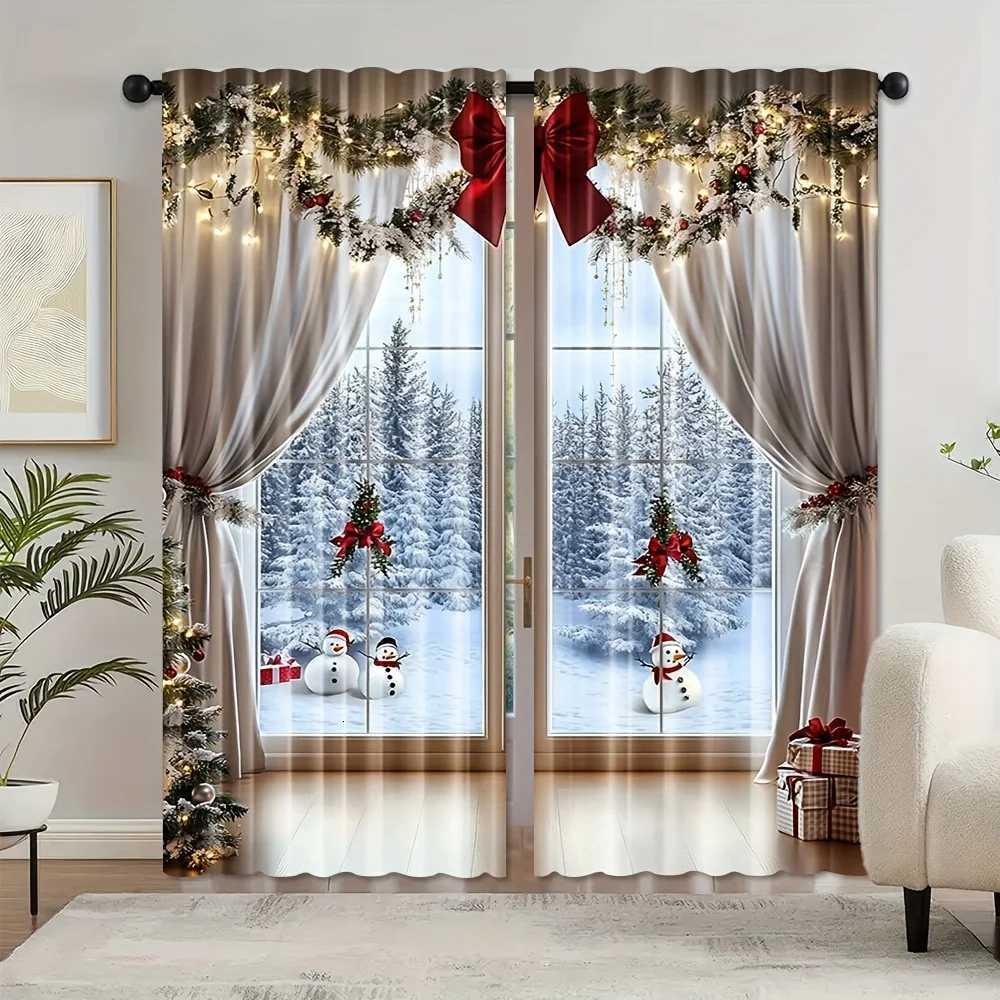 Curtain Christmas 2pcs European-Style Christmas Curtains with Gold Accents for Living Room Study Bedroom Office Home Decor Y251126