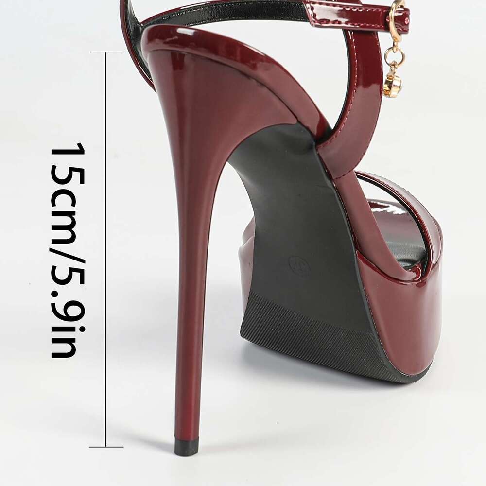 High Heeled Sandals, New Style Summer 2025, Featuring Ultra High Thin Heels, Platform, In Burgundy Color, Open Toe With A Single Strap, Perfect
