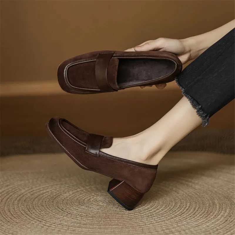 New Autumn Winter Shp Suede Women Pumps Shoes for Women French Square Toe Loafers Zapatos Mujer Chunky Hls Ladies Shoes C251127