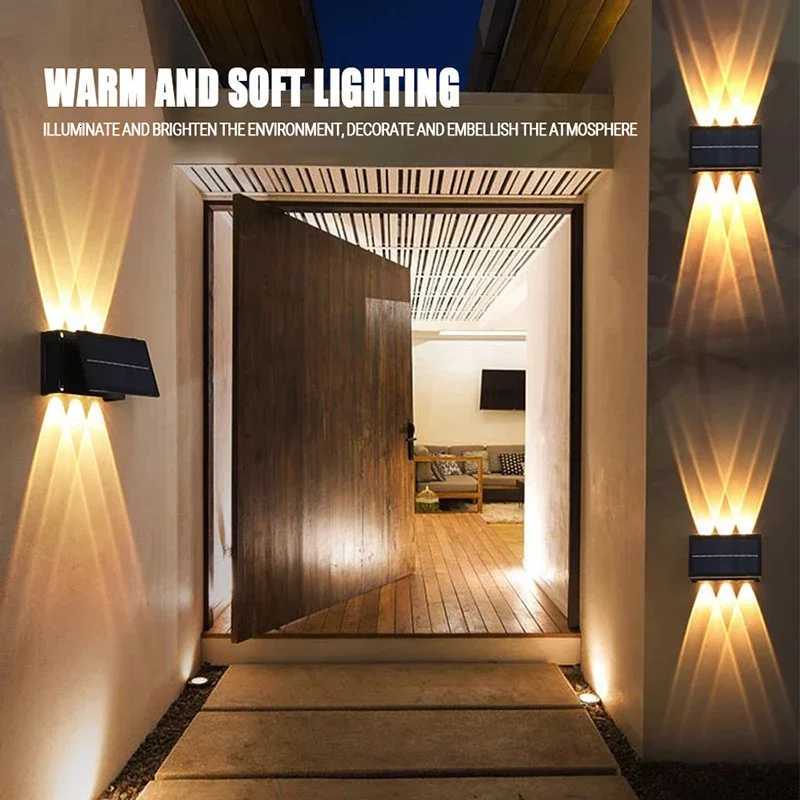 LED Solar Wall Lamp Outdoor Rainproof Water Garden Courtyard Intelligent Light Control Lamp Outdoor Lighting Wall Washing LampM251127