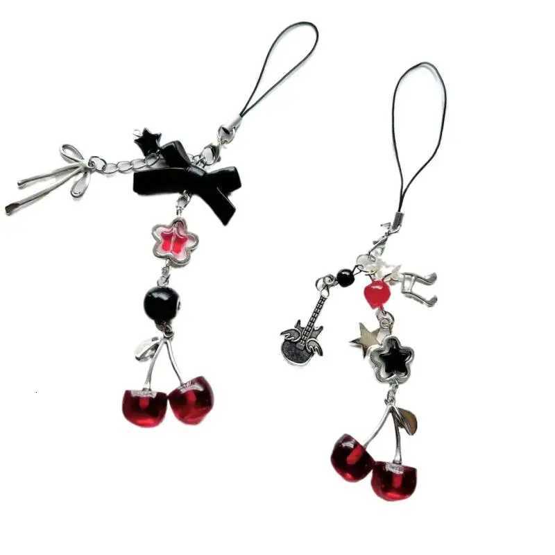 Lovely Red Cherry Bow Key Ring Y2K Bag Pendant Phone Charm Ideal Girlfriend GiftT251127