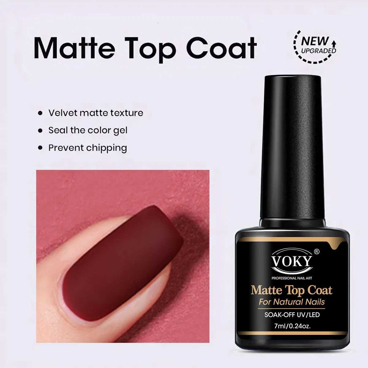 VOKY 024oz No Wipe Top Coat And Base Top Coat And Matte Top Coat Set - Shiny Finish Long Lasting Soak Off LED Nail Lamp GelT251127