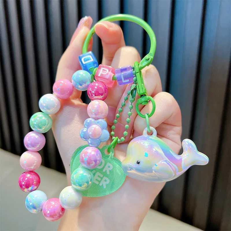 Acrylic plating small dolphin key chain pendant small fresh colored beaded gift bags for loversT251127