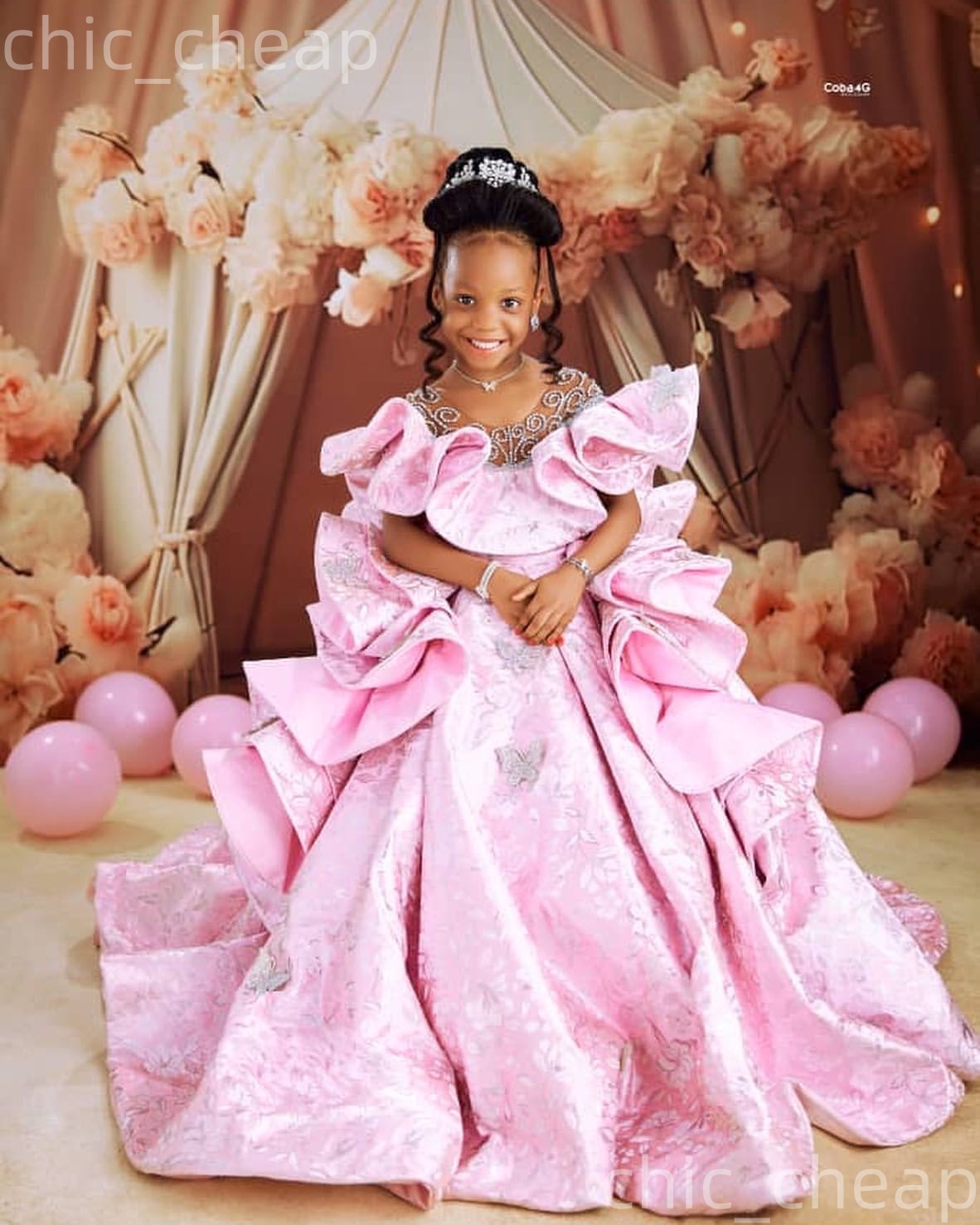 2026 Pink Ball Gown Flower Girl Dresses Sheer Neck Beaded Satin Flowers Little Girl Christmas Peageant Birthday Christening Tutu Dress Gowns ZJ422