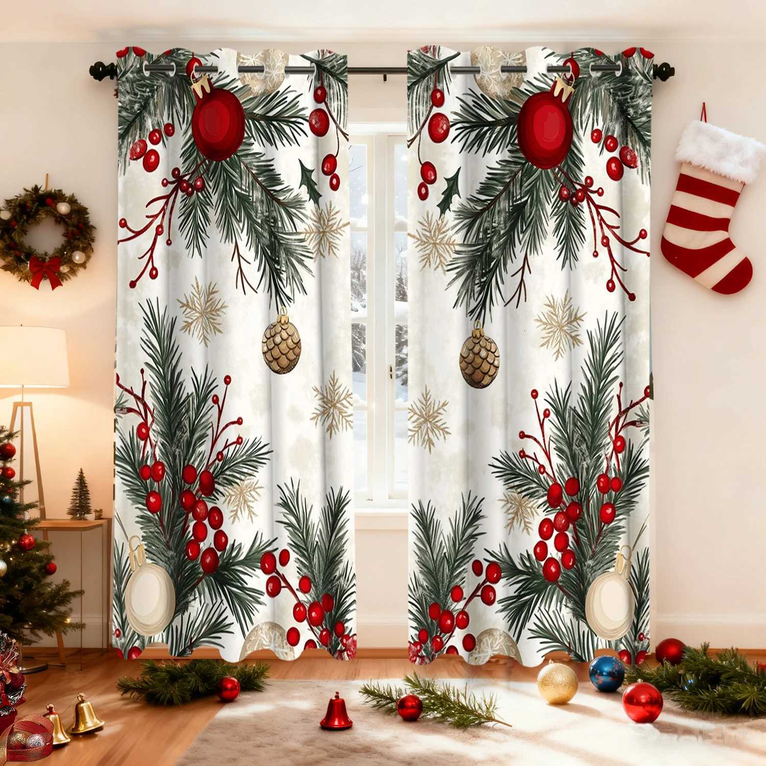 Curtain Christmas 2 pieces Christmas Decr patterned hanging curtains decorative transparent curtains for bedroom decoration bedroom office k Y251126