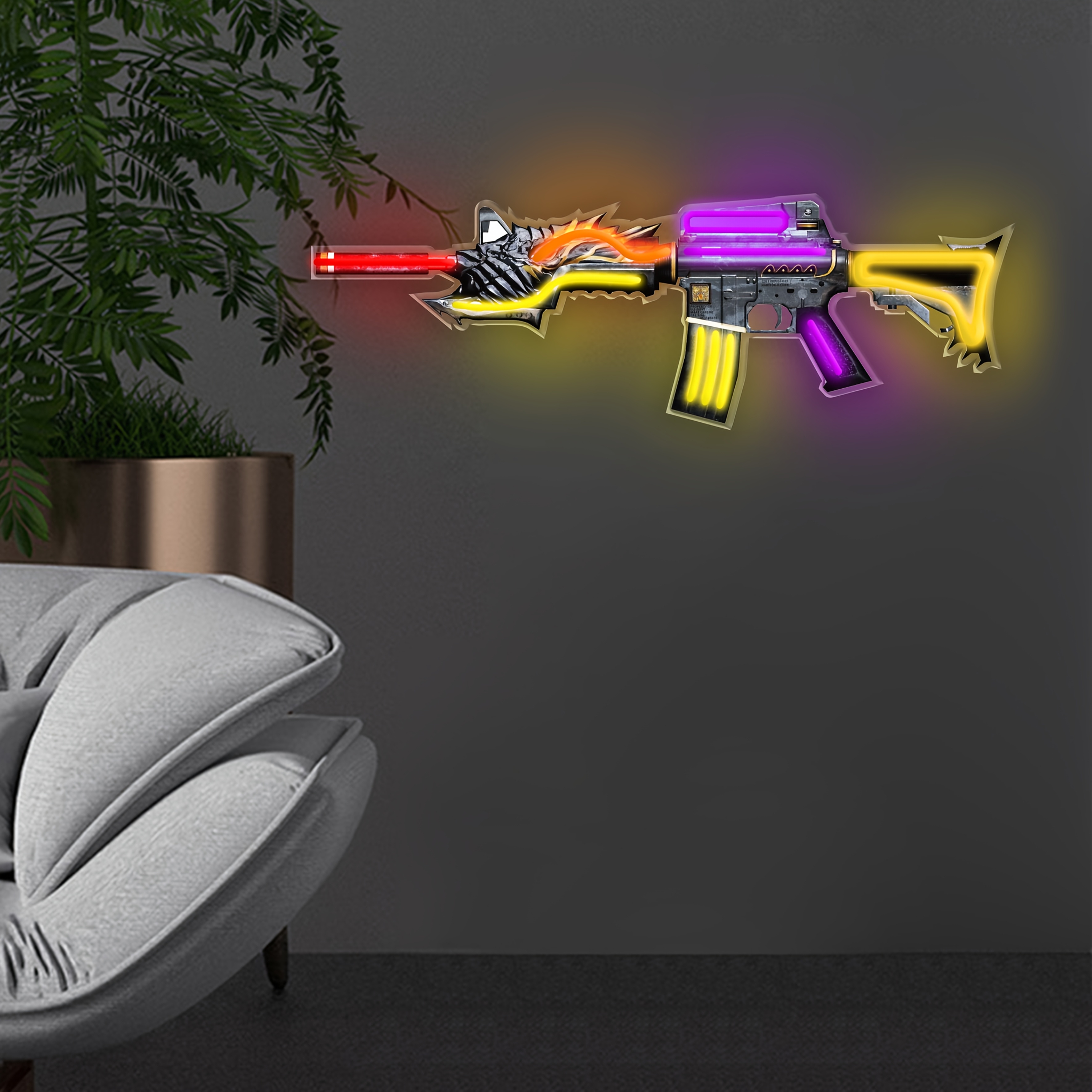 AK47 pistol-shaped neon light; UV printing design; suitable for game room, men's leisure room, living room, bedroom, gun shop; wall atmosphere de