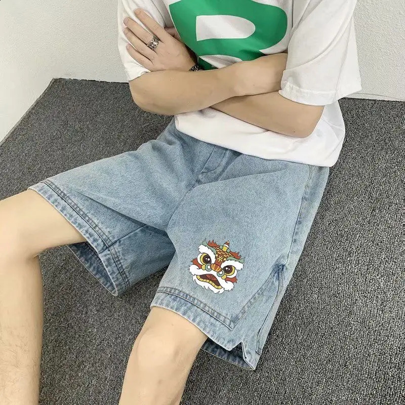 Mens denim shorts loose graphic pockets wide mens shorts split style multi-color er Xxxl thin Xl trend Harajuku 250423