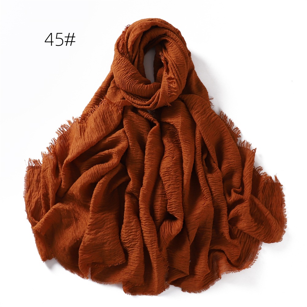 K539 Cross-border solid color cotton and linen breathable gauze scarf high quality encrypted sunscreen women's four-circle fringed shawl Malay he
