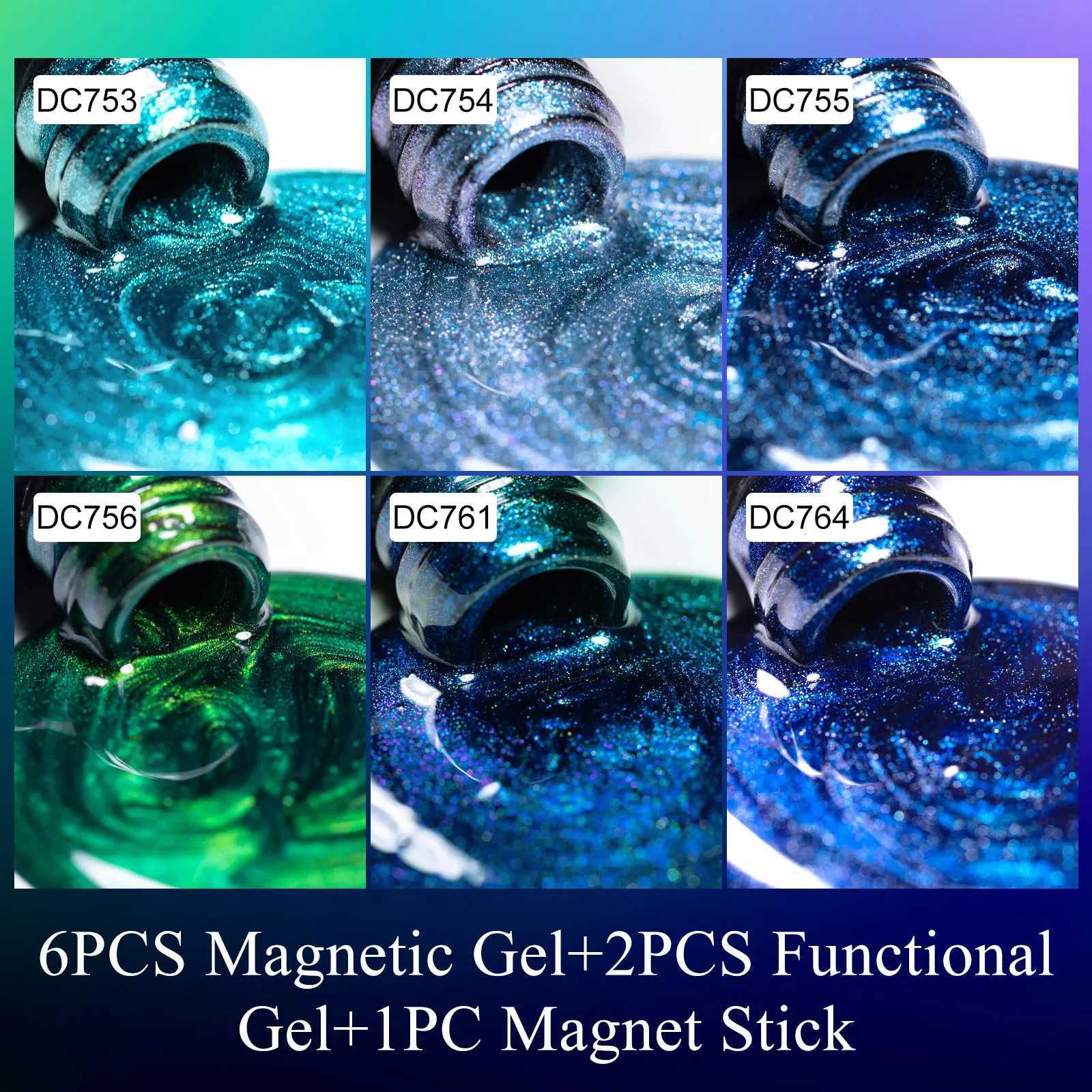 8pcs Jelly Glass Bead Cat Magnetic Gel Nail Polish Set With Magnet Stick Base Gel Top Coat Semi Permanent Soak Off UV Gel KitT251127