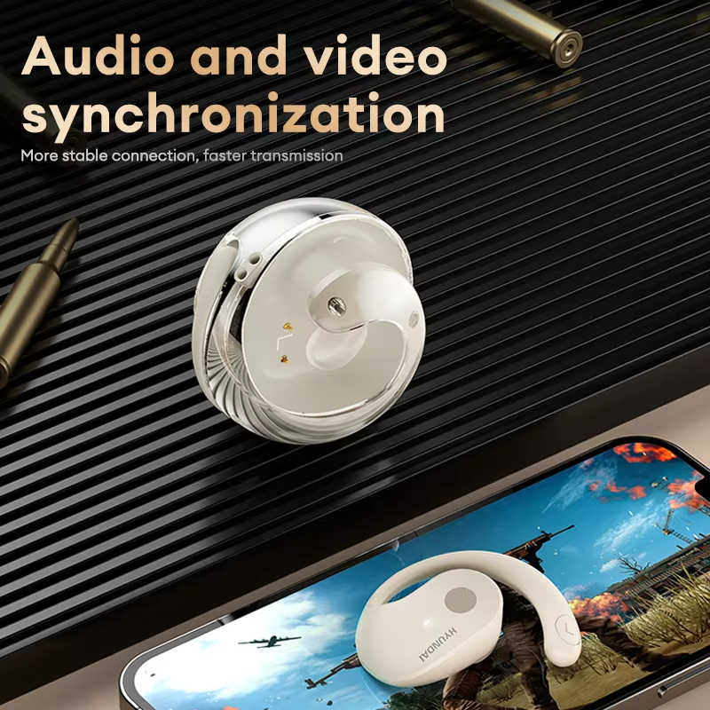 HYUNDAI HY-T26 Clip on Wireless Earphones Bluetooth 5.3 Sport Ear Hook Earbuds Low Latency Gaming Headphones Long Battery Life Headset HIFI Sound with
