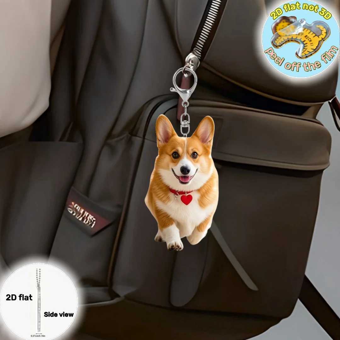 Cute Love Corgi Pendant KeychainPuppy Pattern 2D Flat Acrylic Ornament CharmsHanging Decoration for CarBagFestivePartyGiftT251127