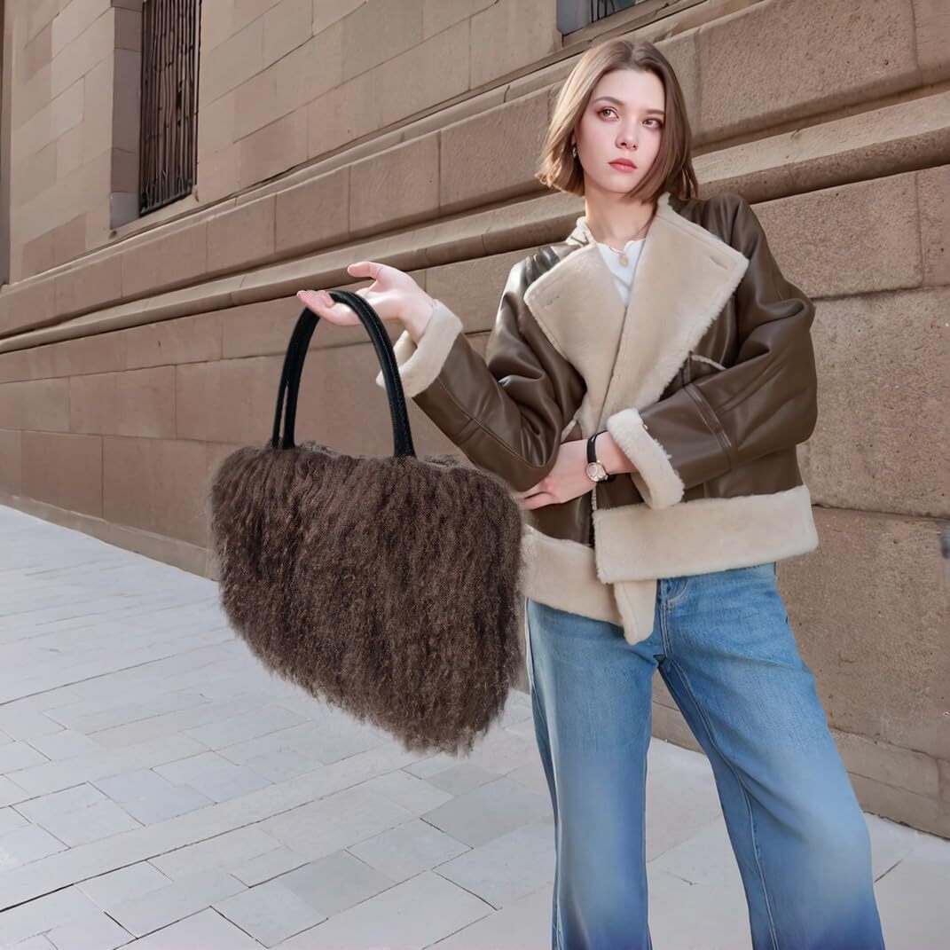 Women's sheepskin/Mongolian same wer veet wool leather, with genuine leather handle handbag