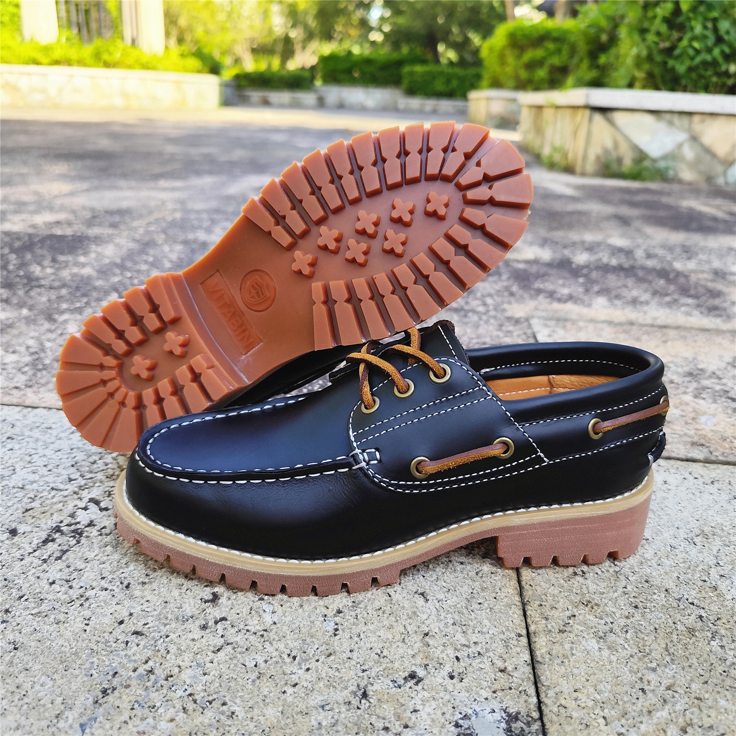 High quality slotted genuine leather boat shoes retro handmade sewn shoes mens casual shoes 240824