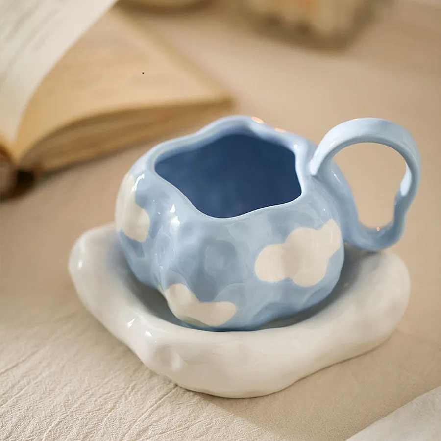 Ceramic Coffee Cup and Saucer Set Adorable Cloud-Shaped Coffee Cup Perfect for Office and Home Use Ideal for Latte Beverages C251127