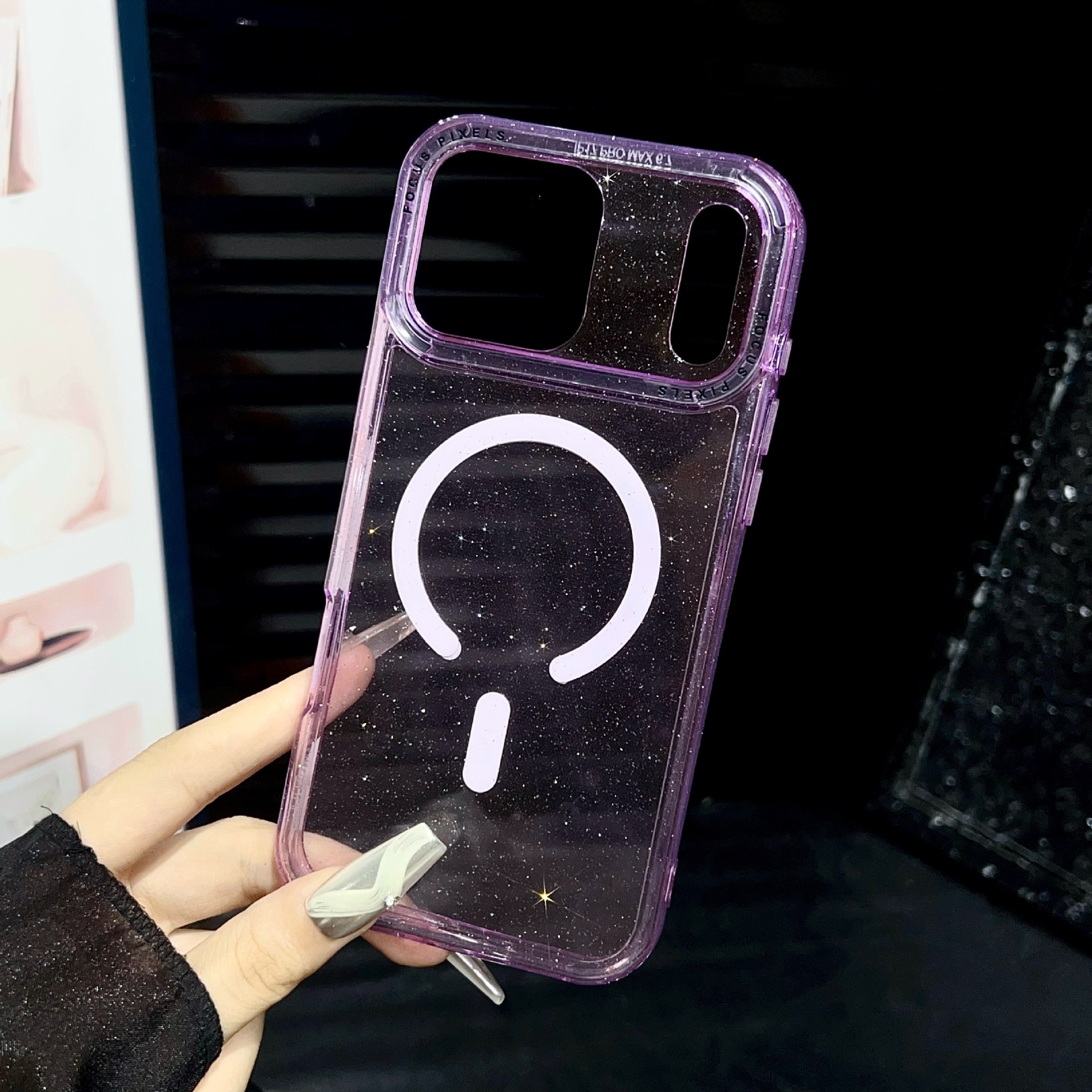 Glitter Single Color Frame Magnetic Phone Case iPhone 17 Pro Max Compatible with Apple 16 Pro Transparent Protective Case