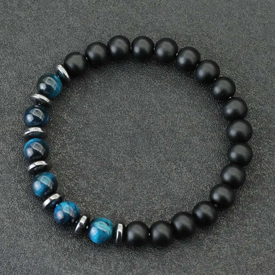 Fashion Beaded For Men Black Frosted Stone Chakra Braslet Blue Howlite Tiger Eyes Strand Braclet Pulsera Hombre Joias C251105