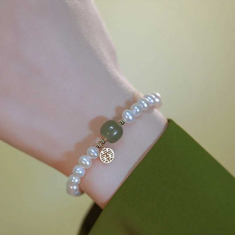 Natural Hetian Jade Blessing White Beaded HandString For Women Female Fresh Light Luxury Bangles Jewelry Birthday Gift C251105