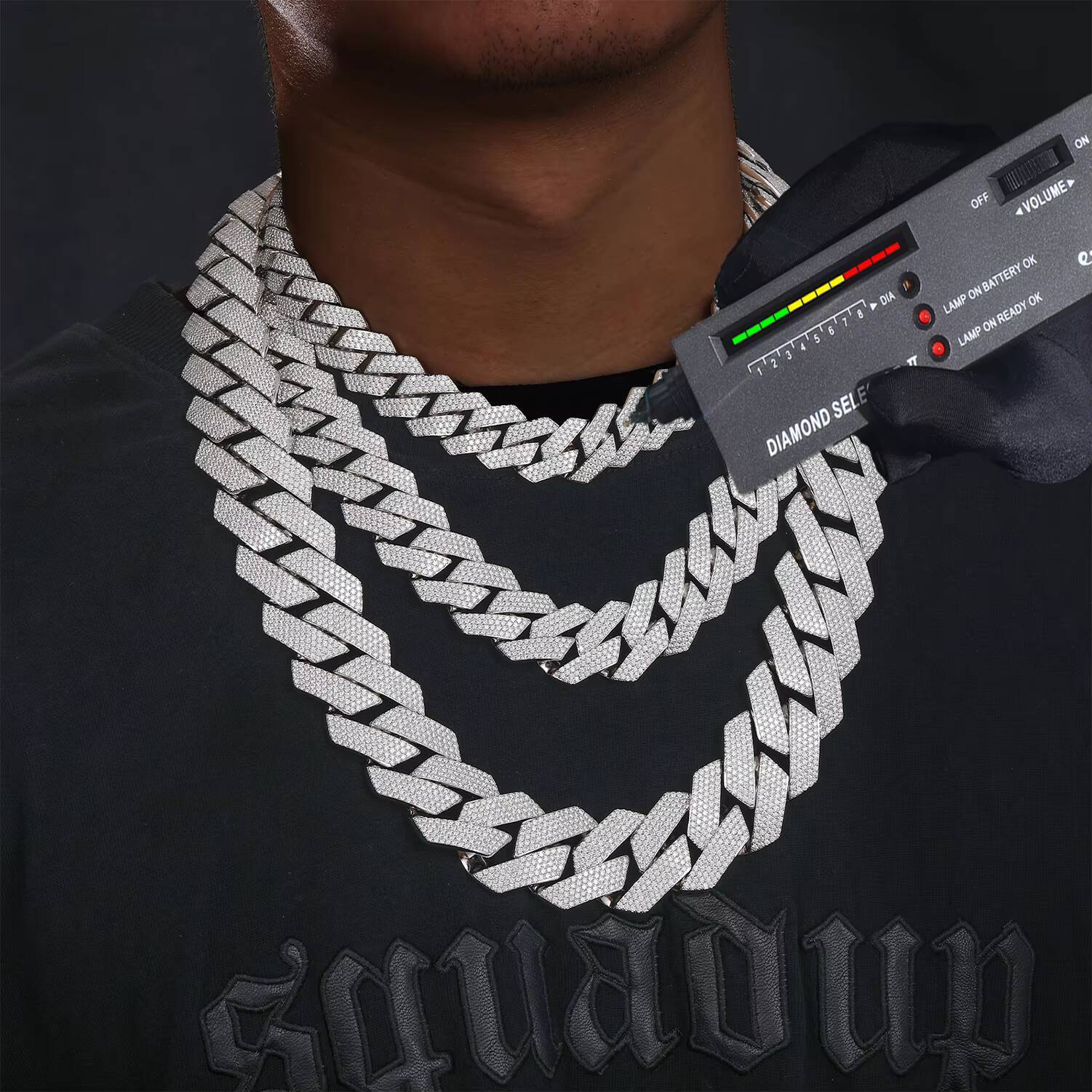 925 Sterling Silver Mens Hip Hop Tennis Chain VVS D Colour Moissanite Iced Cuban Link Necklace with Cubic Moissanite Jewelry