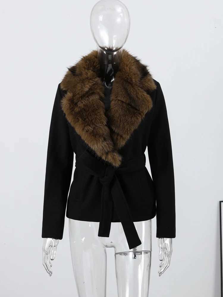 Chic Fur Collar Lace Up Woolen Coats Women Loose Solid Full Sleeve Pockets Female Jacket 2025 Autumn Lady Street Warm OutwearsXJ251127