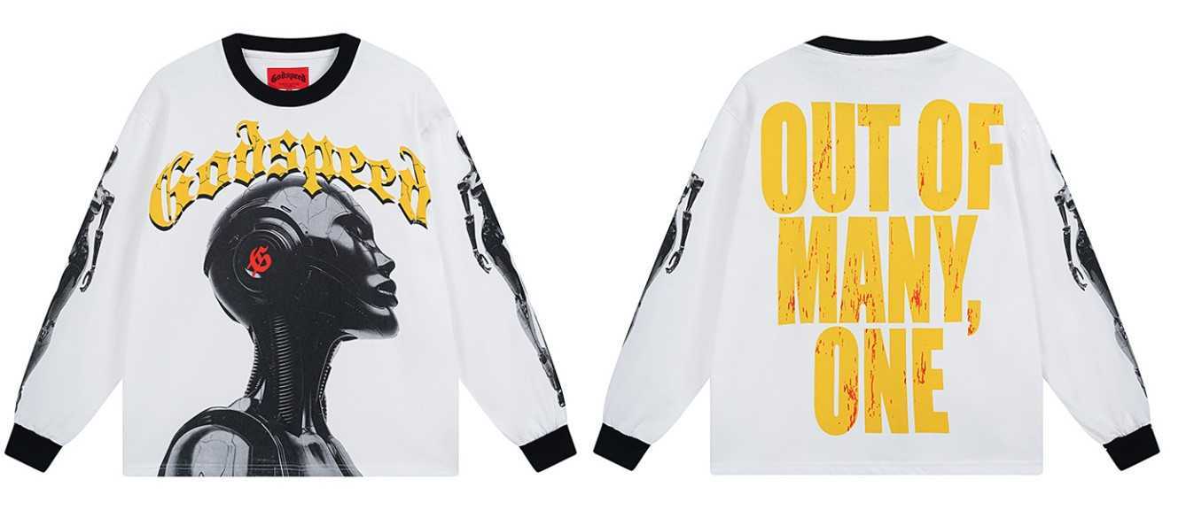 25ssGOD Street Retro Washed Vintage Men's And Women's Long-Sleeved T-Shirt Pullover Fake Double Set Sweater T251127