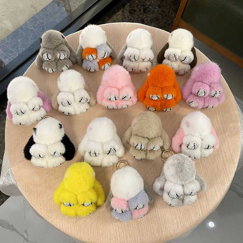 Luxury Big Mink Fur Bunny Fur Pendant Bag Jewelry Key Chain Plush Pendant Trumpet Cute Rabbit Children Animal Cartoon DollT251127