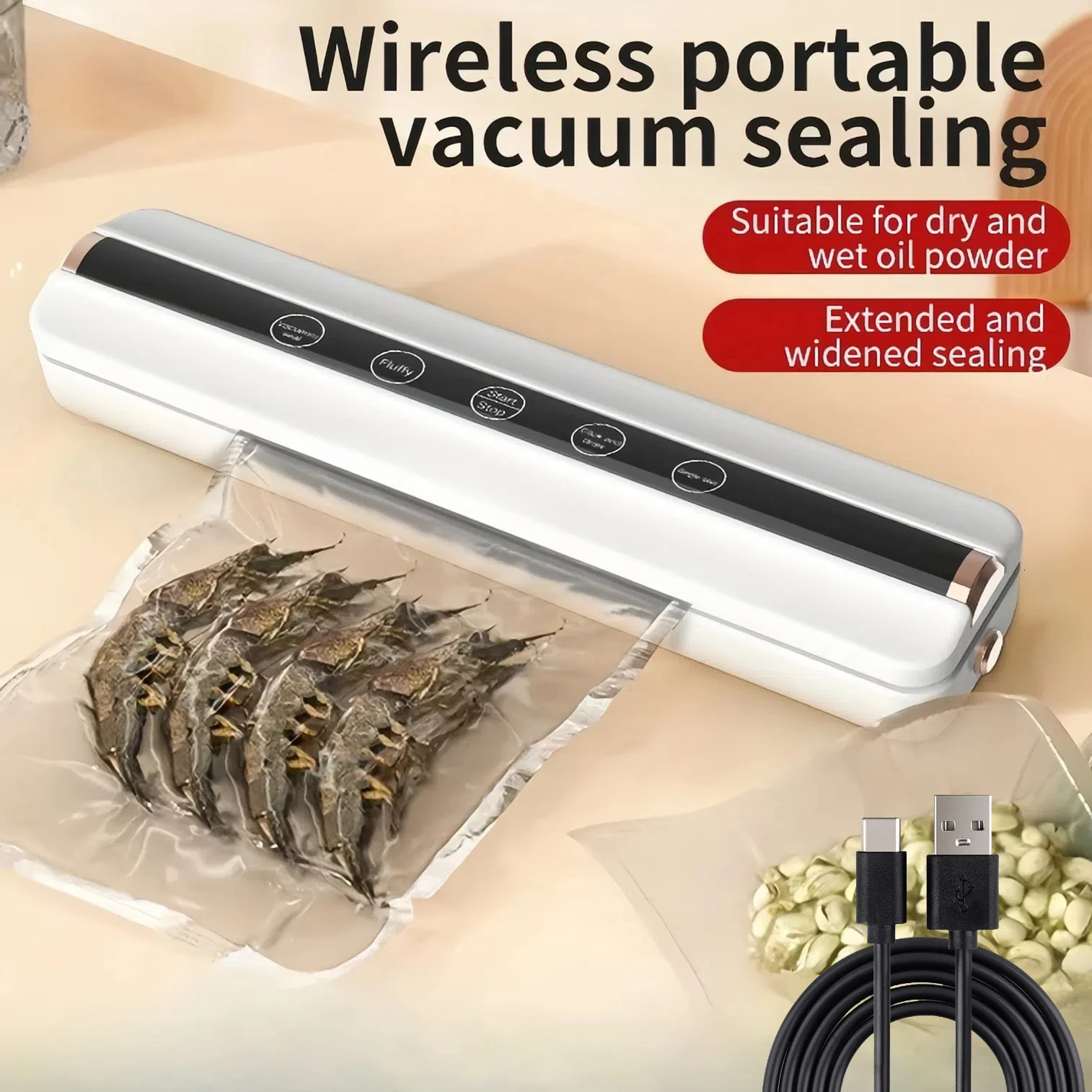 Food Vacuum Automatic Air Sealing Machine Home USB Wireless Wacuum Sealer 1500mAh 62KPa High-Suction Store Food Vacuum 251126