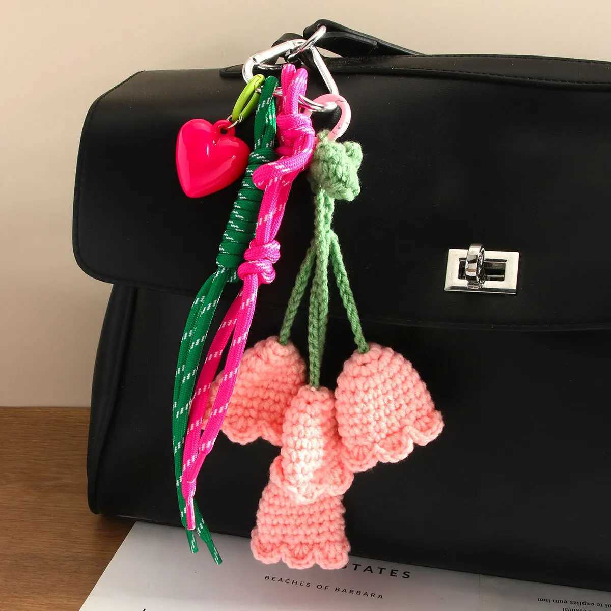original manual weave flower candy Key Chain Bluebells orange strawberry Backpack pendantT251127