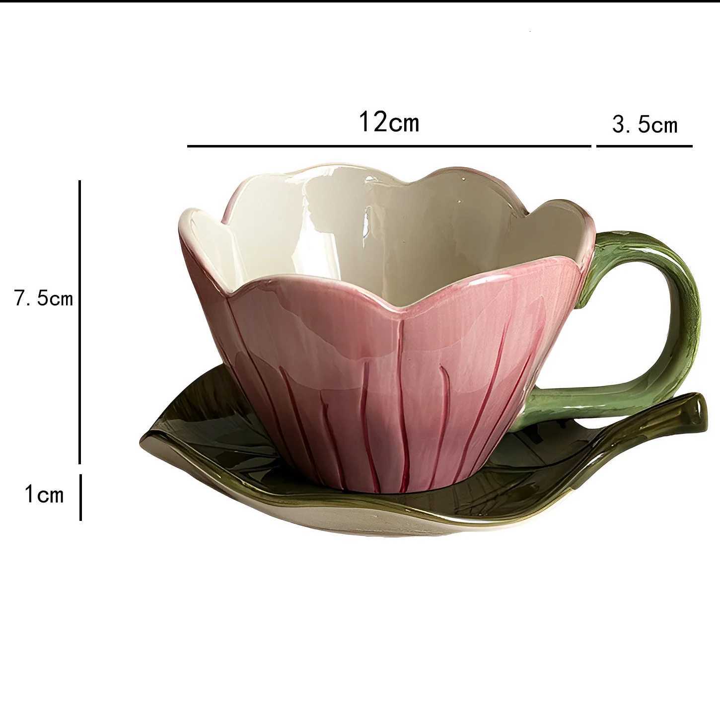 Nordic Vintage water cup tulip flower ceramic coffee cup and plate set Flower Porcelain Tea Cup Afternoon Tea Dessert Mugs C251127