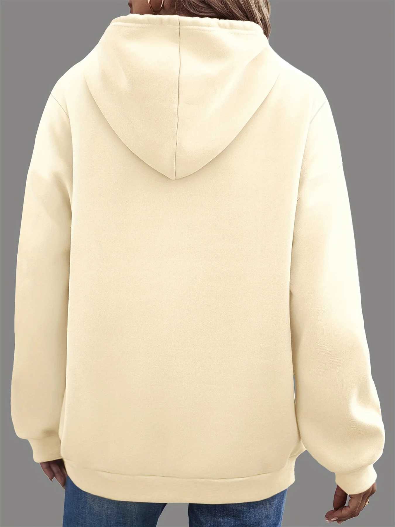 Womens autumn and winter casual loose warm Houston letter pattern printed suede long sleeved hooded sweatshirt J251136