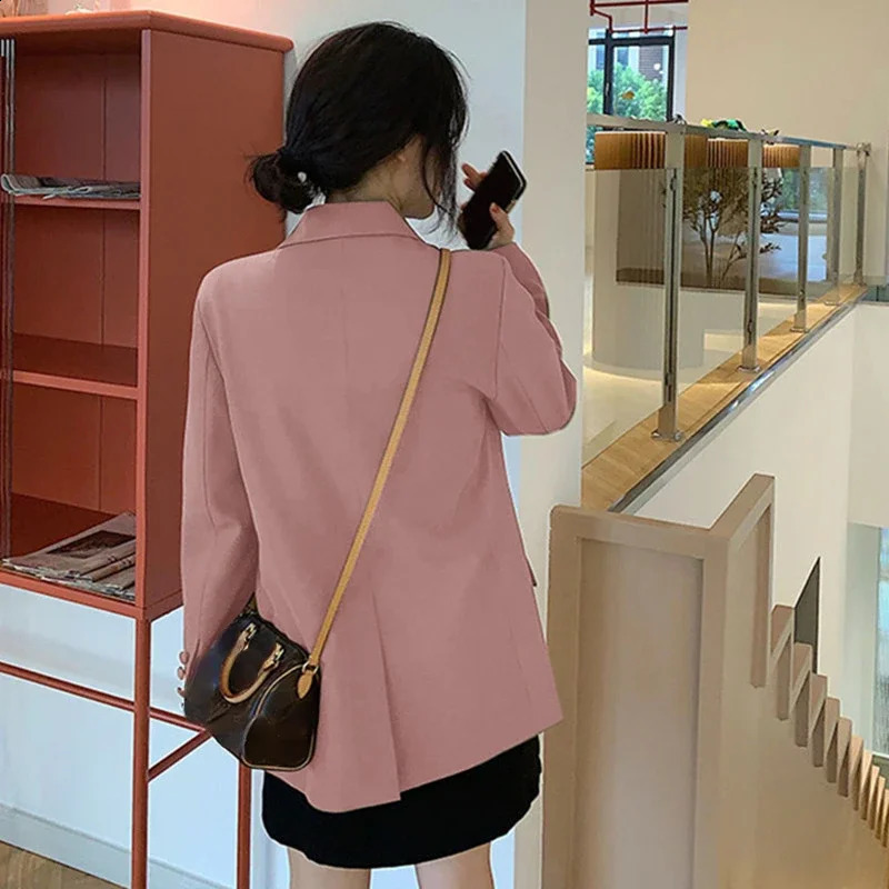 Womens suit jacket autumn Korean version loose pink jacket womens customized collar casual solid womens jacket 250427