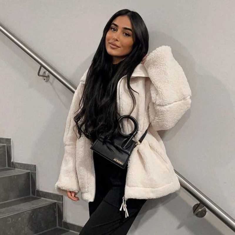 Womens Loose Fit Cashmere-Style Jacket Autumn Winter Fashionable Casual Zipper Outdoor Coat PersonalizedXJ251127