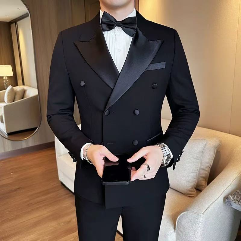 S001 Men's Suit High-end Tuxedo Dress Korean Business Casual Double-breasted Suit Jacket