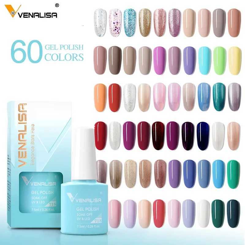 Venalisa Gel Nail Polish 75ml White Cap Glass Nail Gel Polish NoWipe Top Soak Off UV LED Nail Lacquer Glitter Color GelT251127