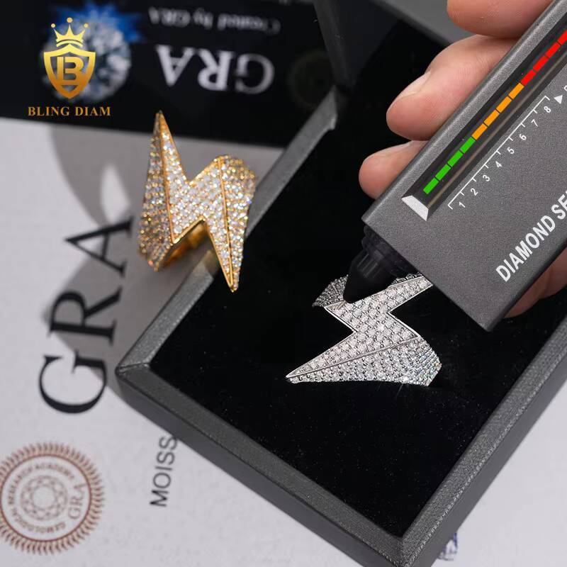 New Style High Quality Hip Hop Jewelry 925 Sterling Silver Lightning Iced Out Ring Men Diamond Moissanite Ring