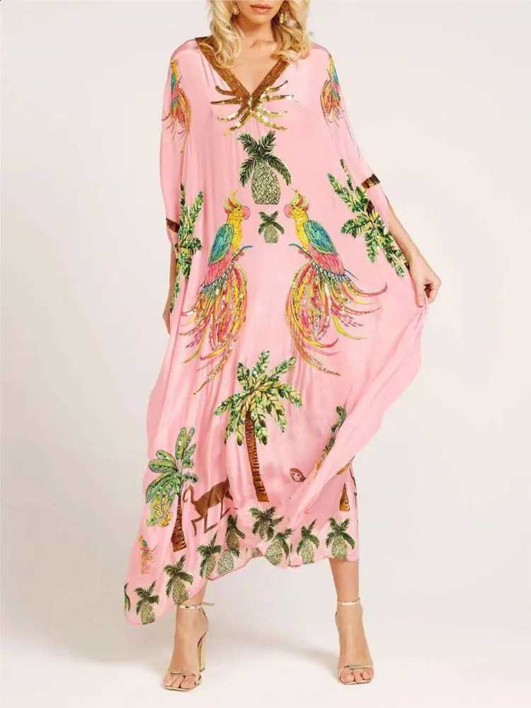 SpringSummer Bohemian Animal Pattern Printed Womens Long Dress Fashionable and Sexy Vneck Loose Elegant Retro 250420