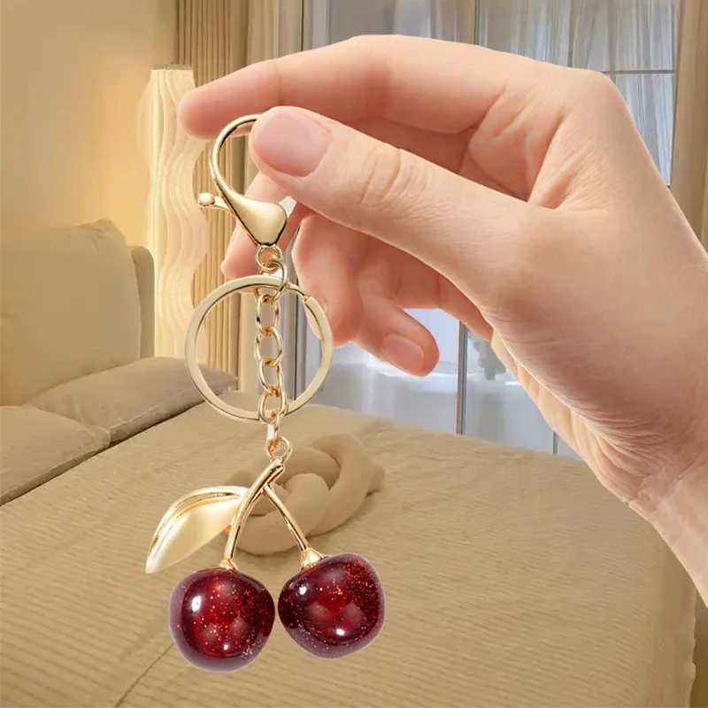 Ladies Simple Glitter Cherry Bag Pendant Keychain - Resin Material Lobster Buckle Handbag Backpack Decorative AccessoriesT251127