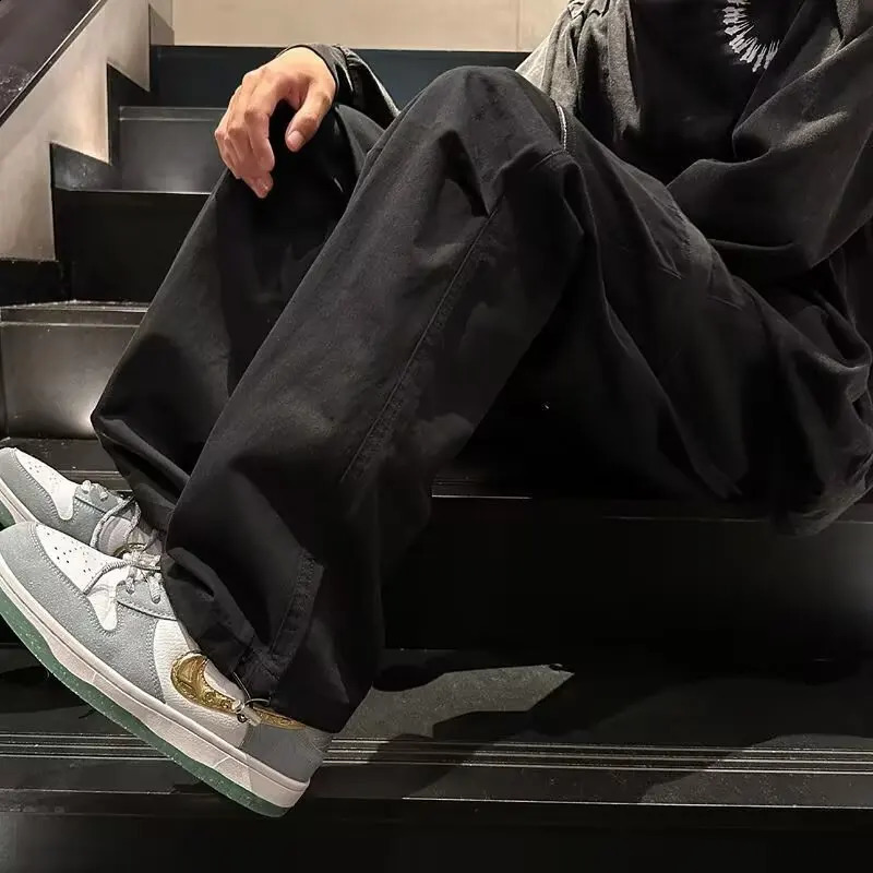 wide leg pocket cargo pants mens Trouser neutral loose casual cotton straight outdoor fashion pants large size 5xl 250427