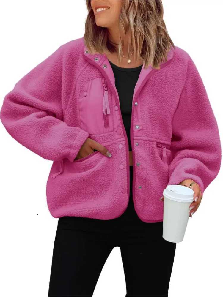 New Womens Polar Fleece Jacket Coats 2025 Autumn Winter Casual Long Sleeve Loose Coats For Woman Single Breasted Stand JacketsXJ251127