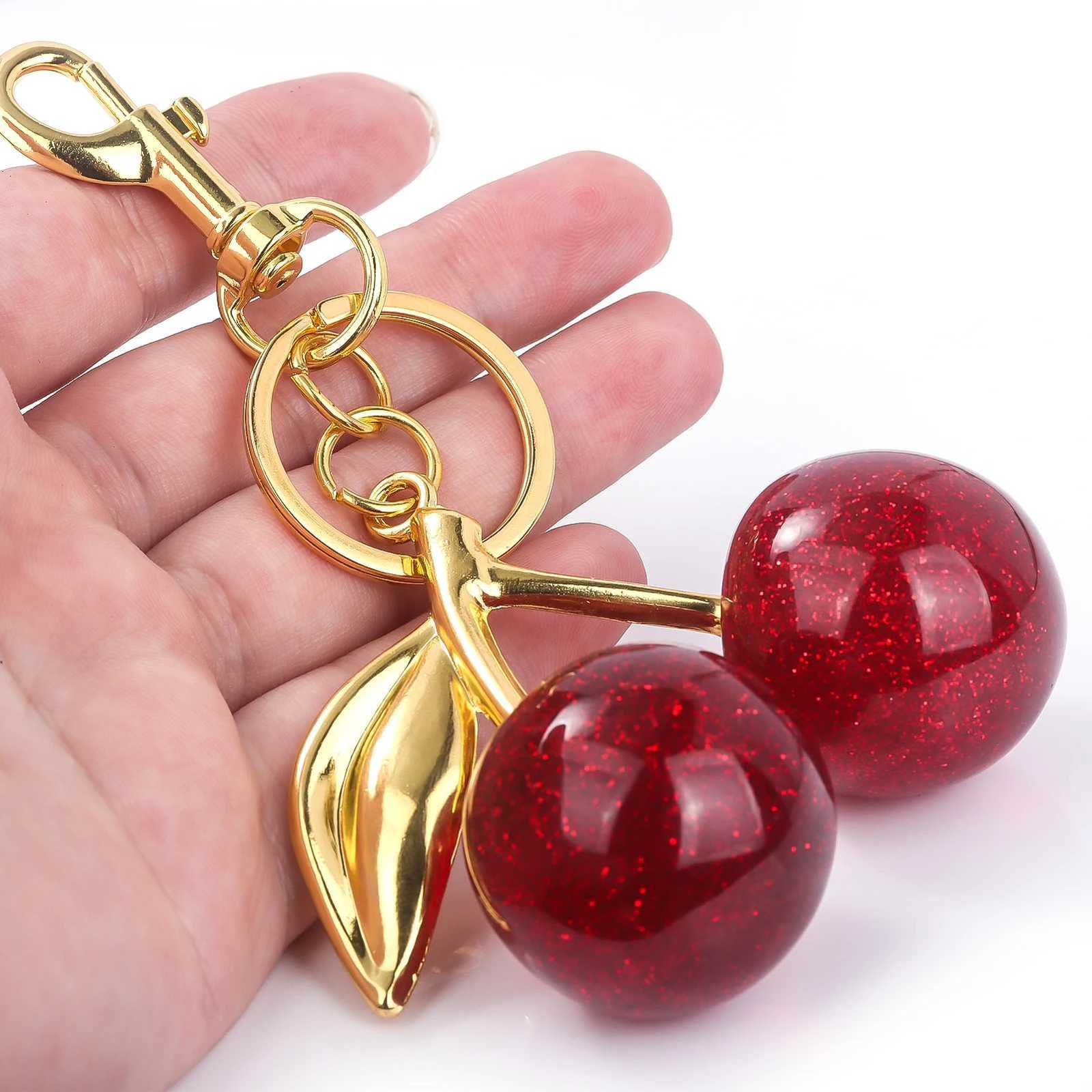 Sparkling Cherry Strawberry Apple Pear Bag Charm Keychain Bow Pretzel Dice Bag Pendant Car Key Chains Jewelry Decoration GiftT251127