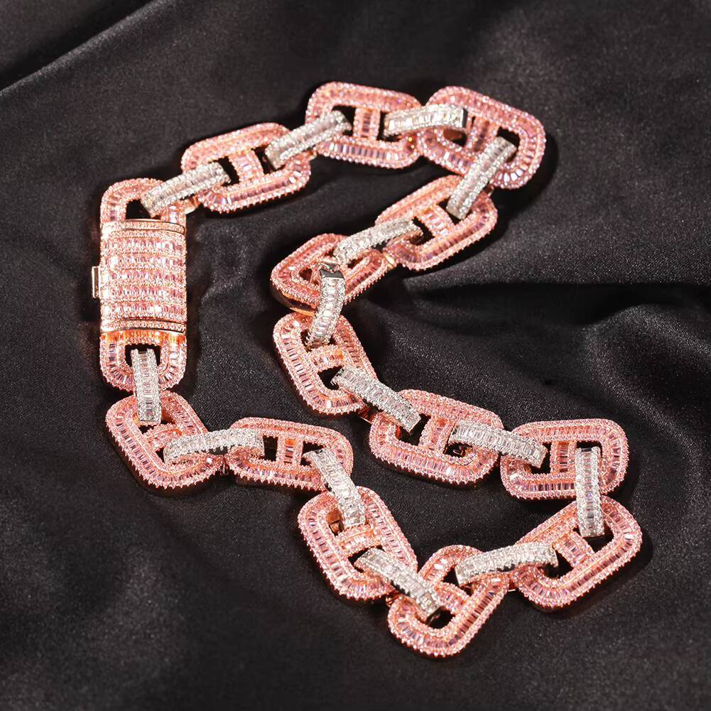 High Quality Custom Gold Plated Hip Hop Necklace 15mm Pig Nose Cuban Link Chain with Zircon for Men and Women