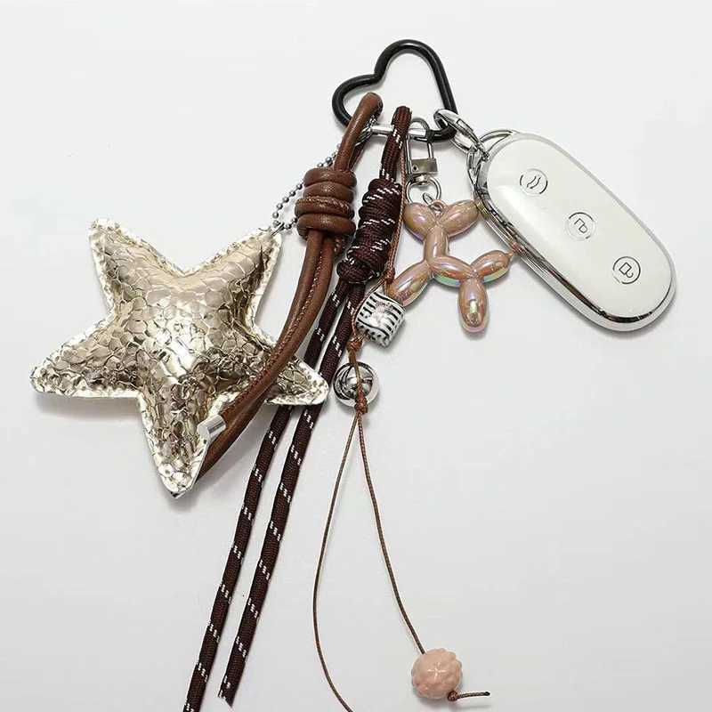 Fashion Starfish Keychain with Cute Balloon Dog Leather Charm Maximalist Braided Rope Bag Ornaments Womens AccessoryT251127