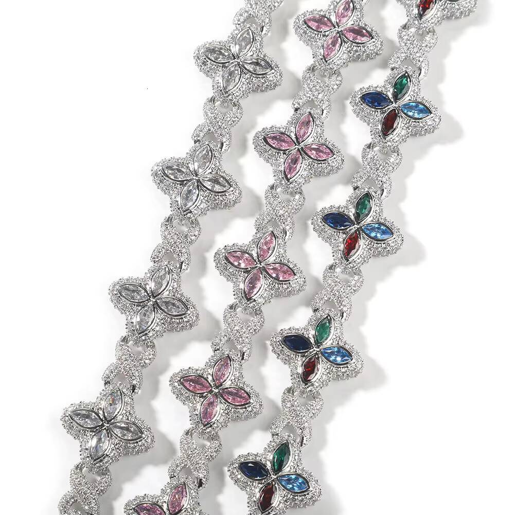 8mm Rose Gold Clover Bracelets with Iced-Out CZ Diamond Flower Chain Multi-Color Zircon for Wedding or Party Gift