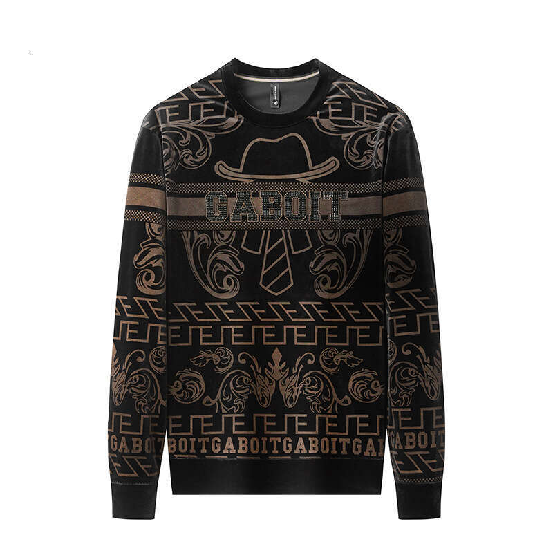 Trendy Brand Light Luxury Velvet Sweatshirt Slim Fit Jacquard Autumn New Men's Long Sleeve T-Shirt Casual Base Shirt