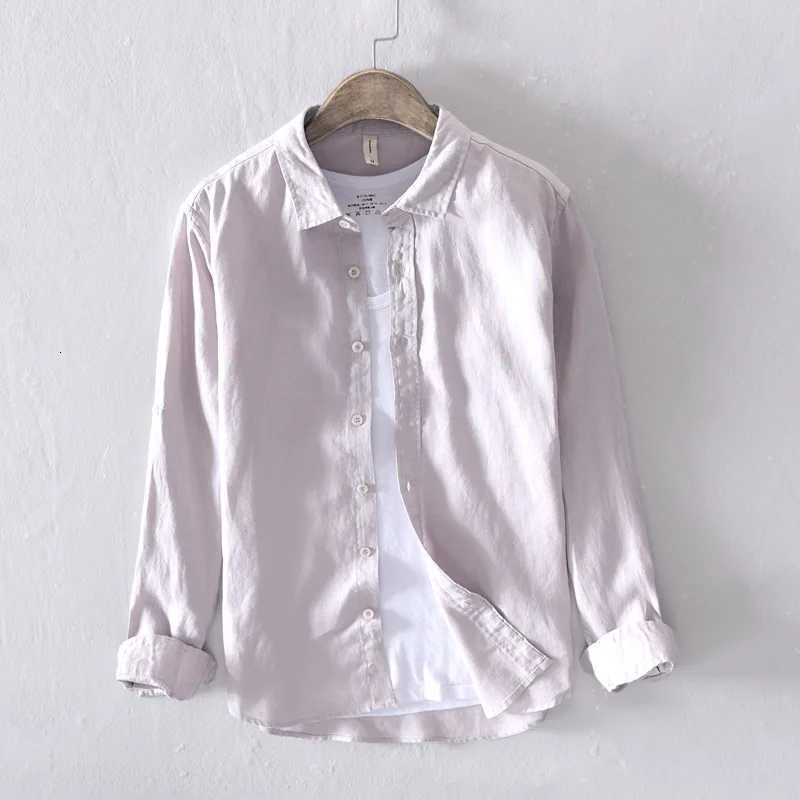 New Designer Italy Style 100 Linen Long-sleeved Shirt Men Brand Casual 5 Colors Solid White Shirts For Men Top Camisa ChemiseW251127