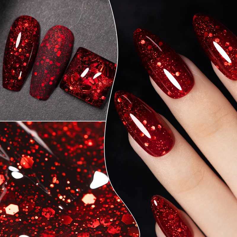 75ml Red Glitter Gel Nail Polish Crystal Semi Permanent Soak Off UV Gel Varnish Nail Art Manicure Base Matte Top Coat VernisT251127