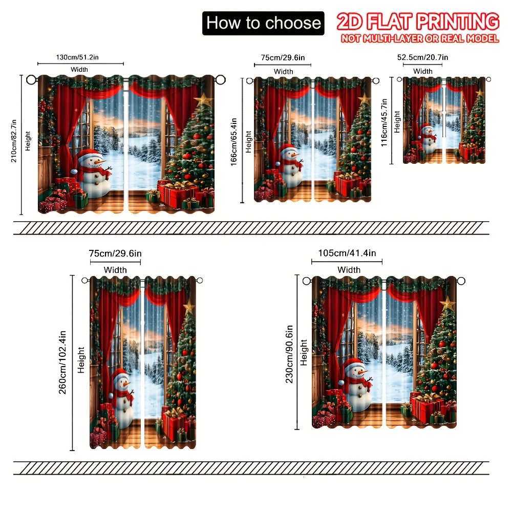 Curtain Christmas 2PCS Christmas Curtains - Santa Snowman Scene Rustic Wood Background Xmas Tree Gifts Sheer Polyester Rod Pocket Y251126