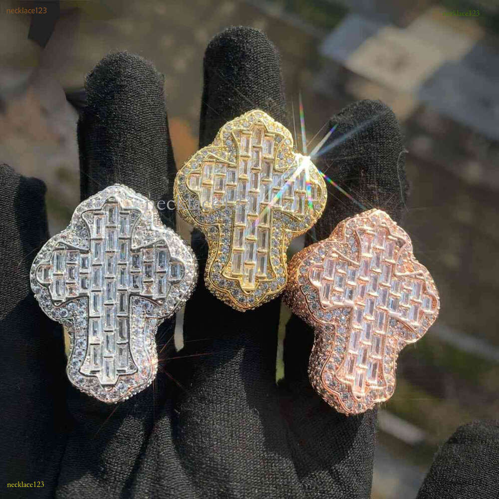 2025 Luxury Rapper Jewelry Hip-hop Cross 925 Silver ring VVS Moissanite Ring Chilled Rose gold electroplated Men's Custom Ring