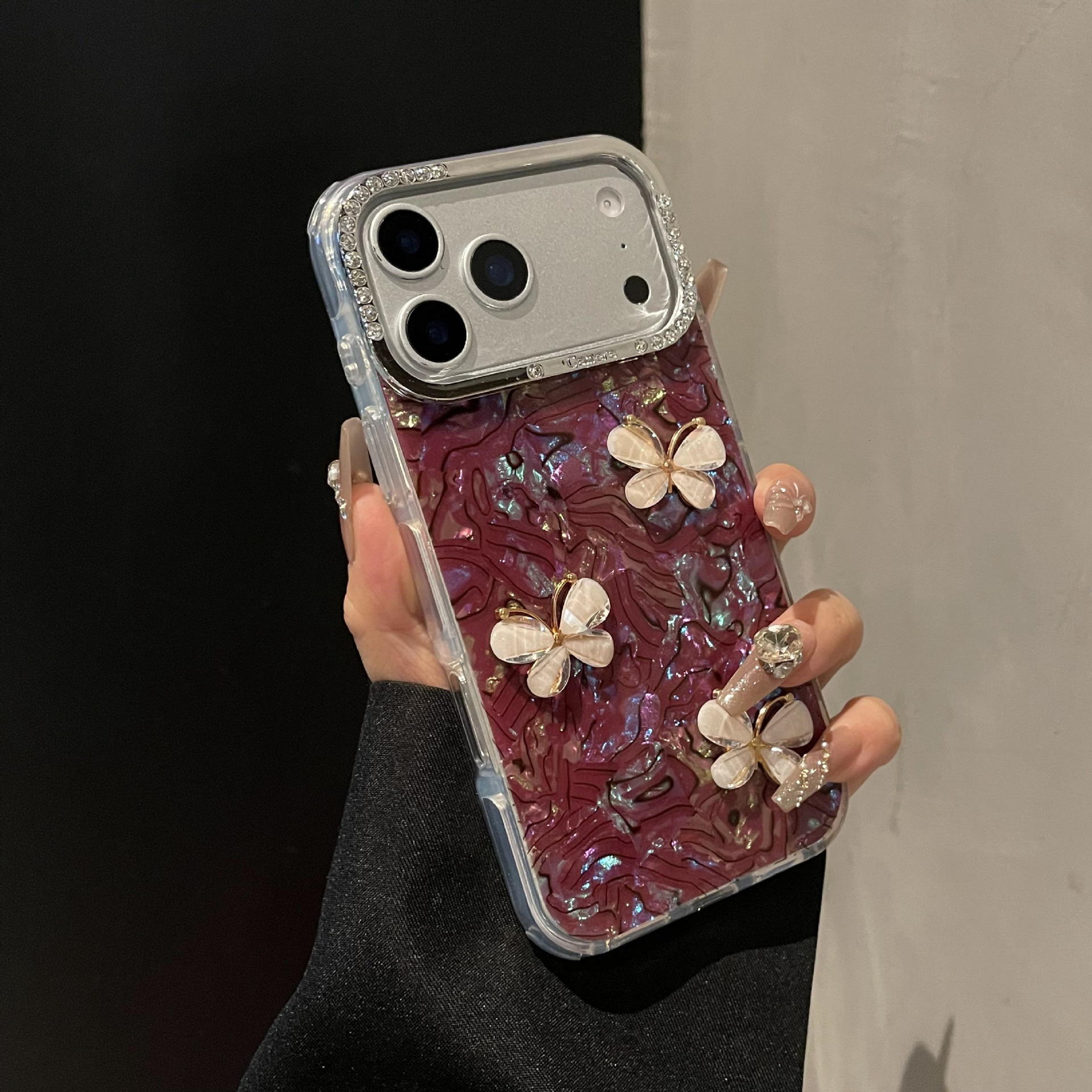 Colorful Shell Bowknot Phone Case iPhone 17 Pro Max Compatible with Apple 16 Pro Rhinestone Lens 15/14
